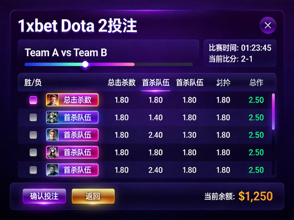 1xbet Dota 2投注畫面
